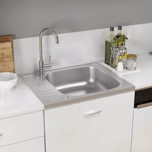 vidaXL Reversible Stainless Steel Kitchen Sink with Drainer Set, Silver, W: 60 cm, D: 50 cm, H: 15.5 cm – 2
