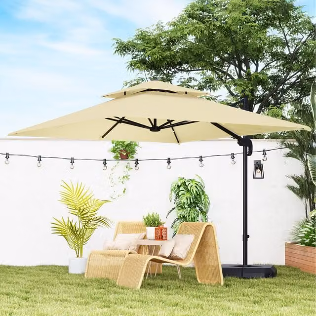 Outsunny 360 Degree Cantilever Umbrella in Khaki