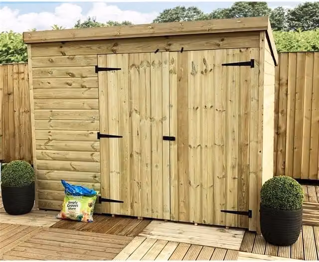 Marlborough Pressure Treated Pent Garden Shed with Double Doors in Natural Brown – 1