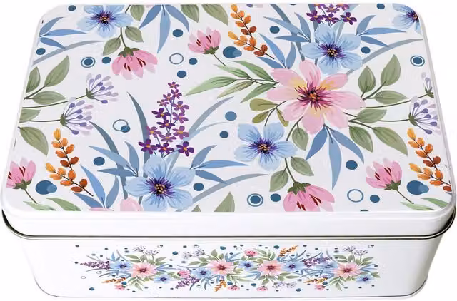 Purely Home Pastel Floral Rectangular Metal Tin in Multicoloured Blue, Pink and Green
