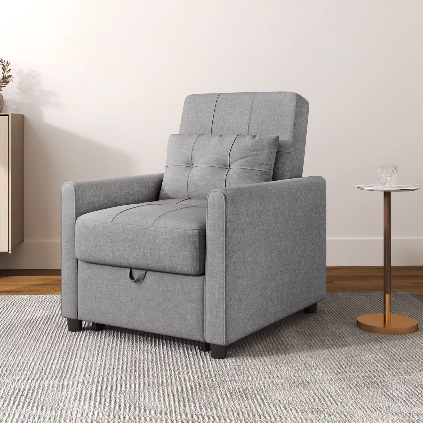 HOMCOM Single Folding Chair Bed in Light Grey with Linen-Look Fabric and Metal Frame – 2
