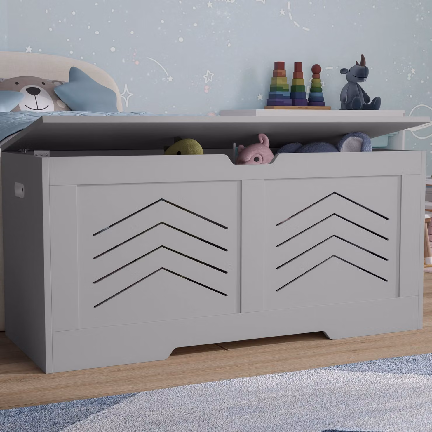 DHS Grey Large Toy Box and Bedding Storage Chest Trunk Bench