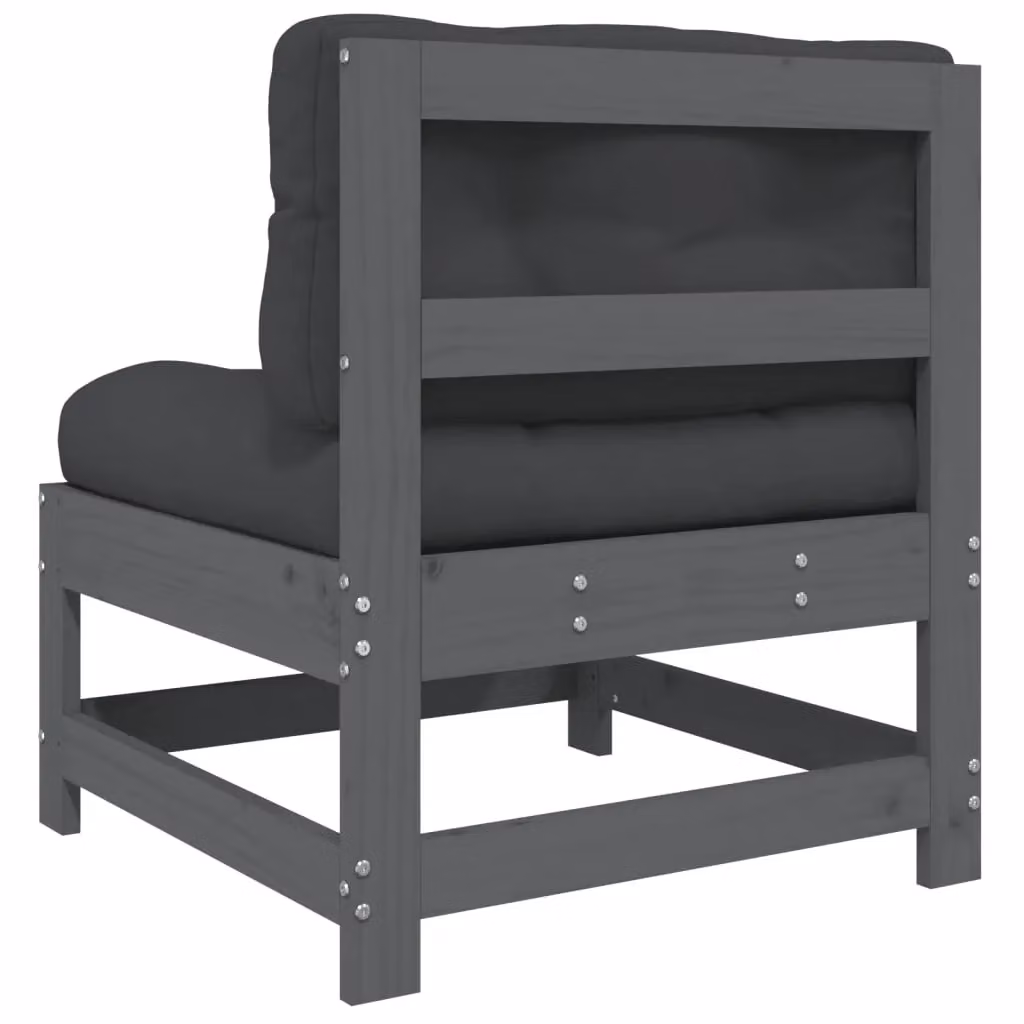 Berkfield Home Middle Sofa with Cushions in Grey Solid Pine Wood – 5
