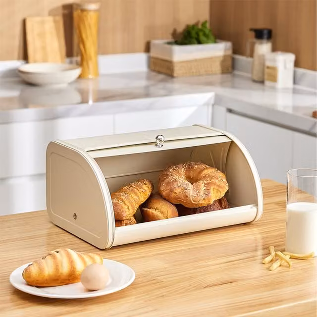 Lifeideas Metal Roll Top Bread Bin in Beige