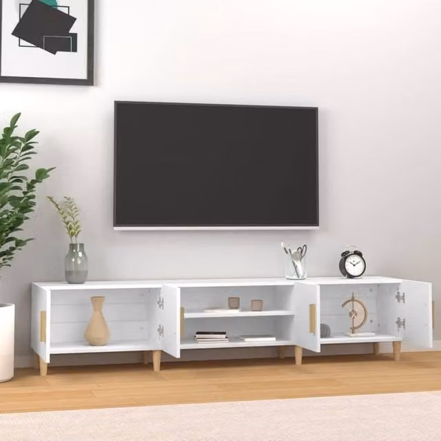 Berkfield Home White TV Cabinet in Matt Engineered Wood W/D/H: 180 x 31.5 x 40 cm