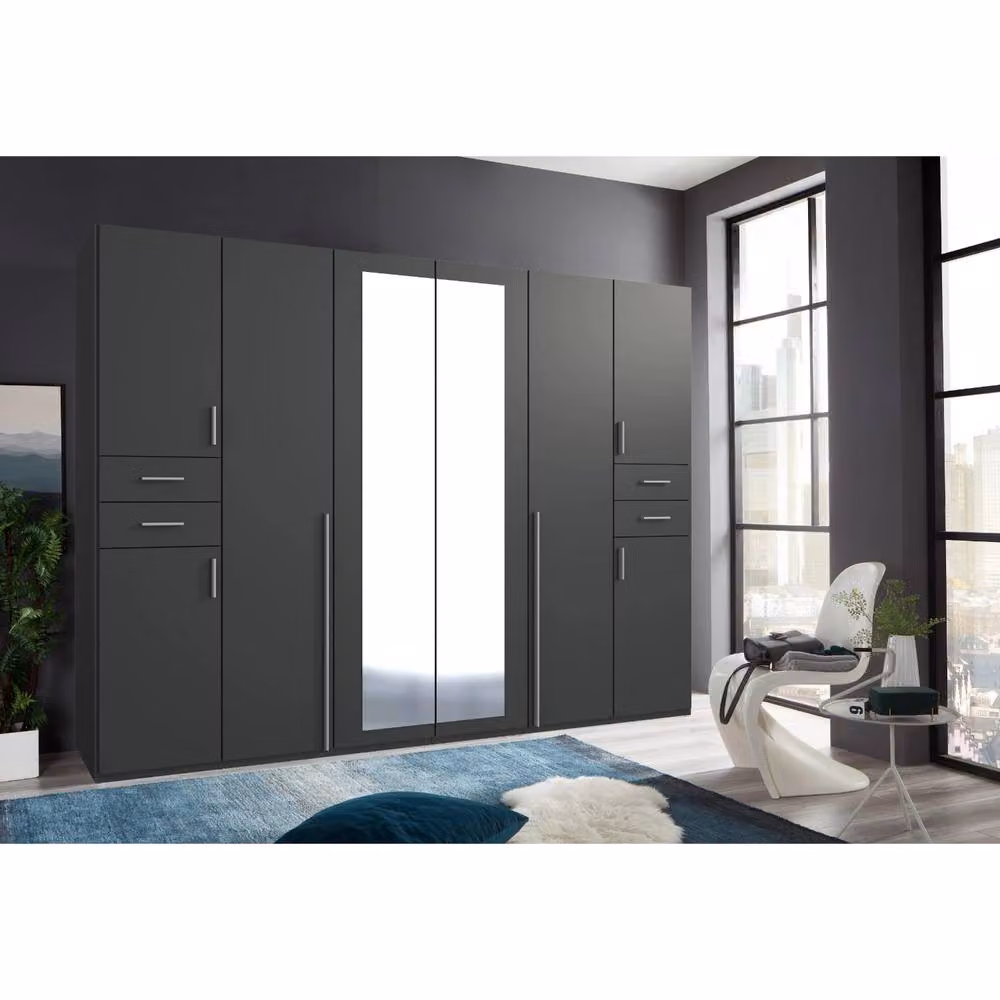 KDMD Vegas 6 Door Grey Wardrobe with Integrated Drawers and Mirror – 2