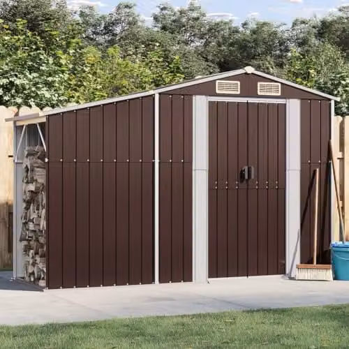 vidaXL Garden Shed in Brown, Galvanised Steel, W: 277 cm, D: 93 cm, H: 179 cm