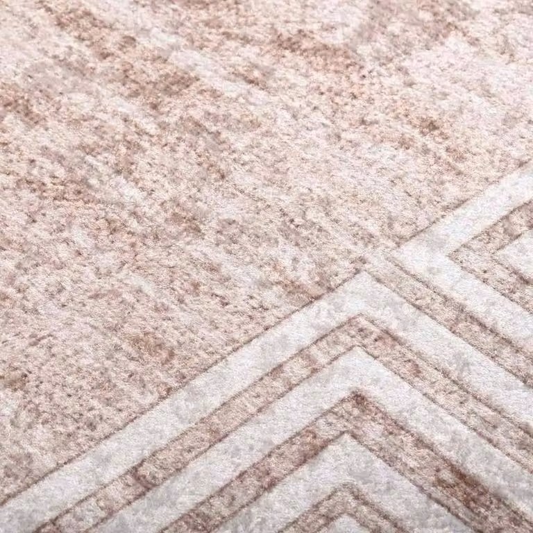 Berkfield Home Washable Geometric Beige Anti Slip Rug W/D: 80 x 300 cm