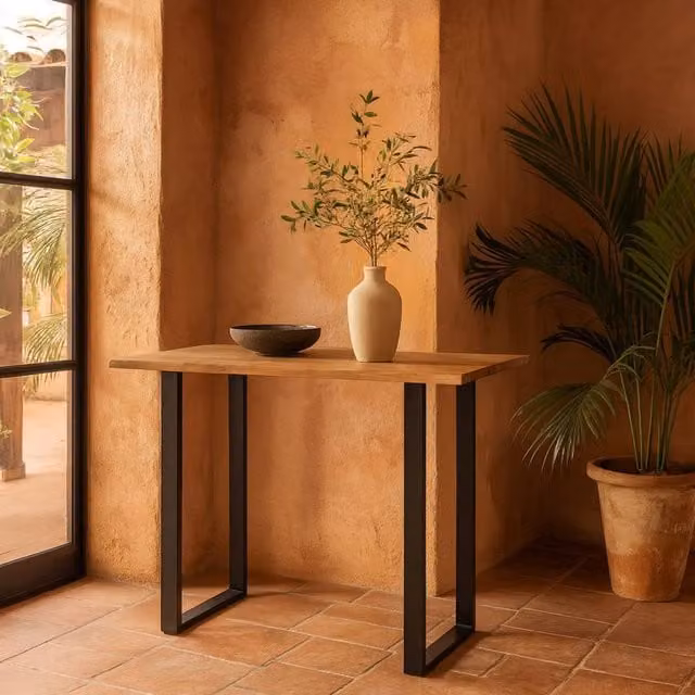 Wyld Haus Live Edge Acacia Console Table with Black Metal Legs in Natural – 1