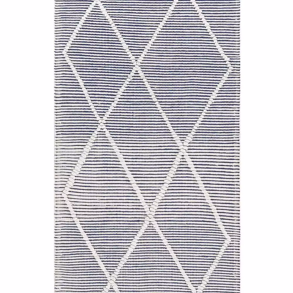 Wyld and Coco Hand-Tufted Geometric Cotton Area Rug in White and Blue, W: 80 cm, L: 150 cm – 2