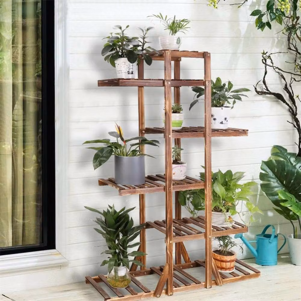 Kelvenix 6-Tier Rustic Wood Plant Stand in Brown – 2