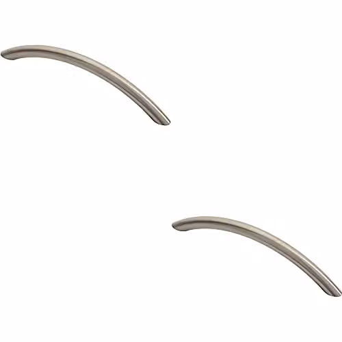 Loops 2 Pack Curved Bow Cabinet Pull Handles in Brushed Silver, 15.3 x 1 cm with 12.8 cm Fixing Centres