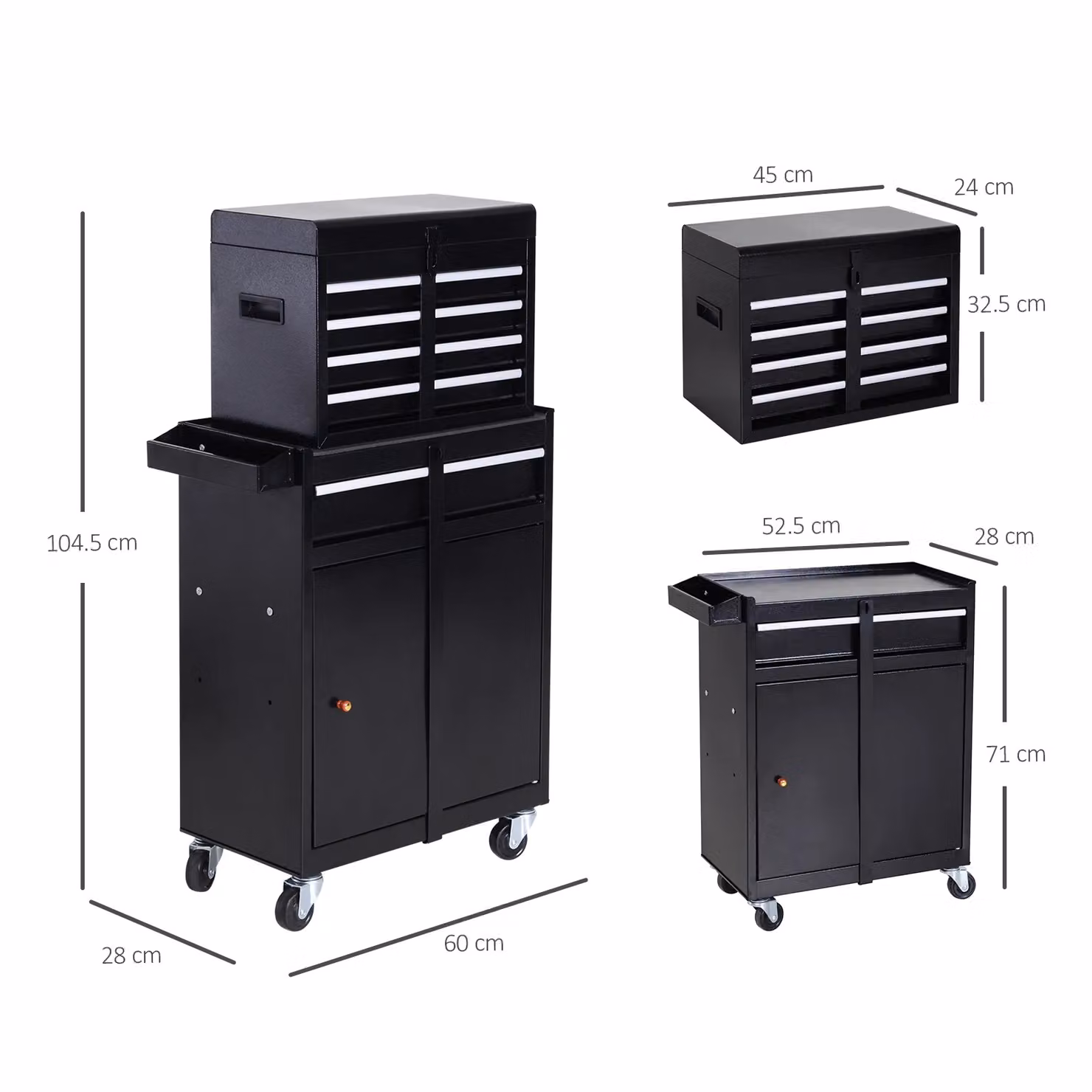 DURHAND 2 in 1 Metal Tool Cabinet Cart with Rollable Storage Box in Black – 3