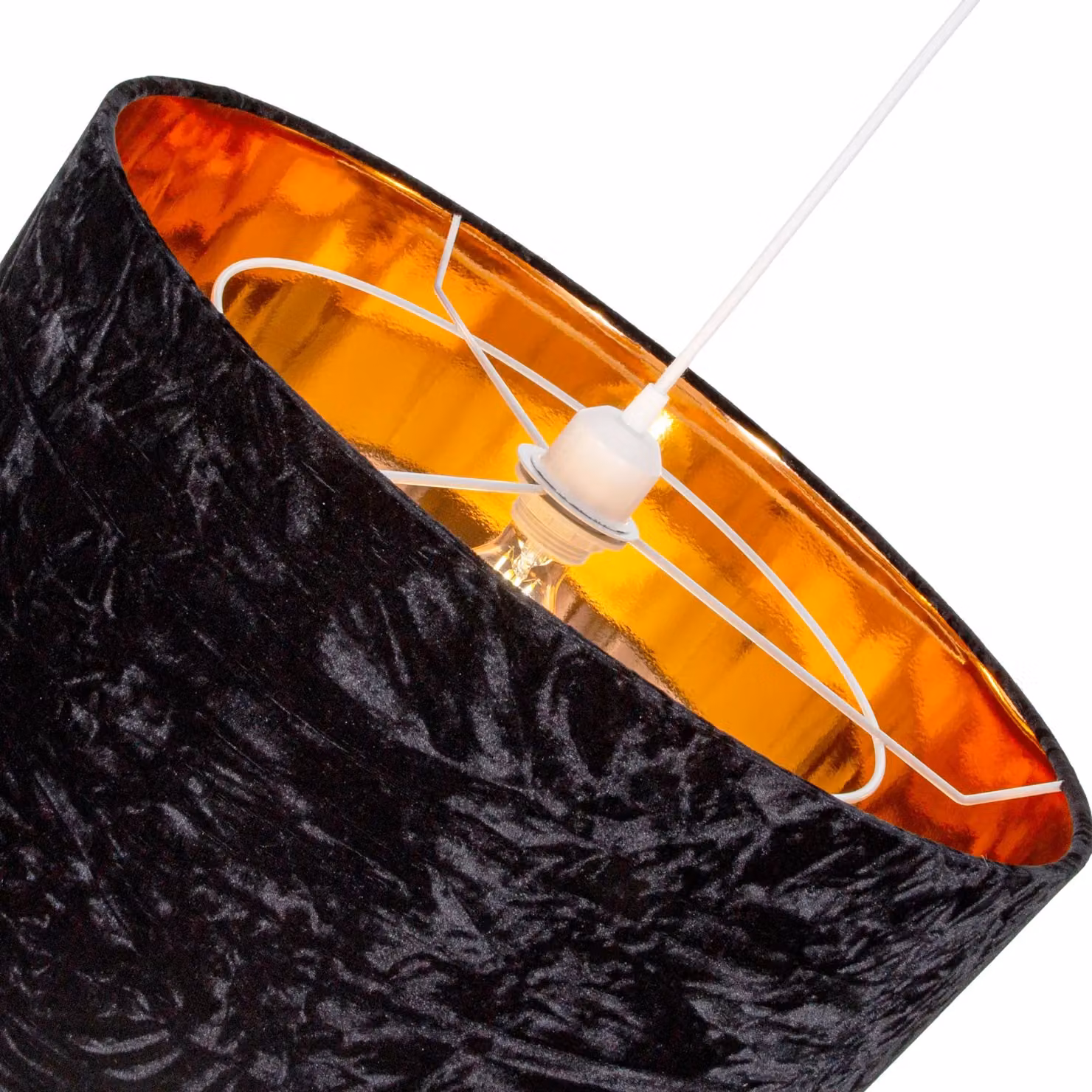 Happy Homewares Modern Black Crushed Velvet Circular Drum Lampshade with Copper Inner, Diameter: 30.48 cm – 4