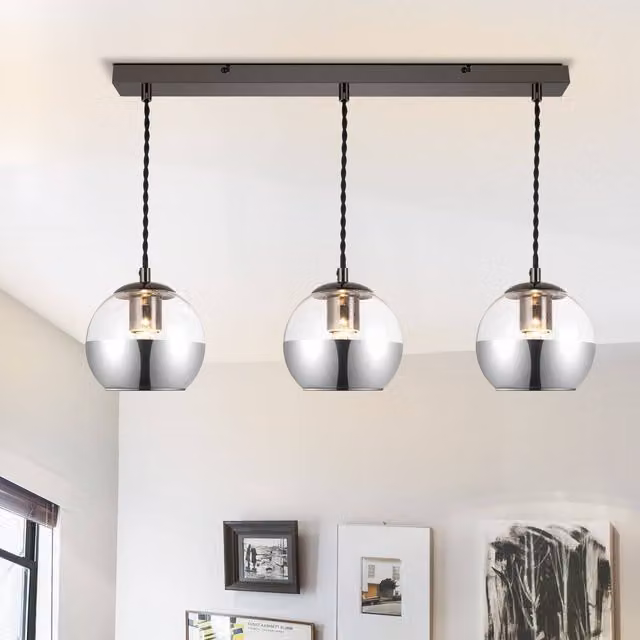 COSYLYTE Marlo 3 Light Glass Bar Pendant Light in Matt Black