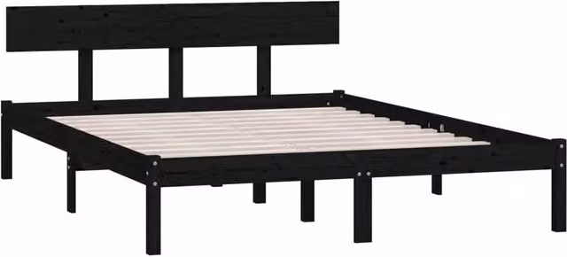 Berkfield Home Modern Black Solid Wood Pine Bed Frame W/D/H: 140 x 200 x 145.5 x 206.5 cm