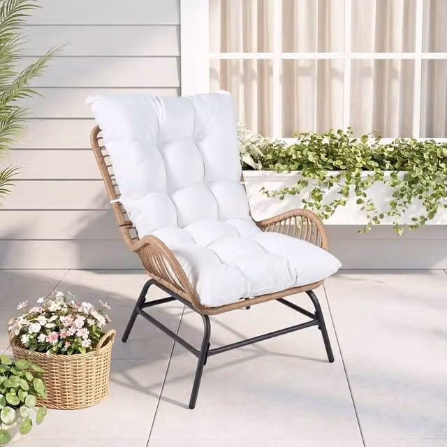FORGEVIO Large Brown Rattan and Metal Patio Armchair for Garden, Terrace or Balcony