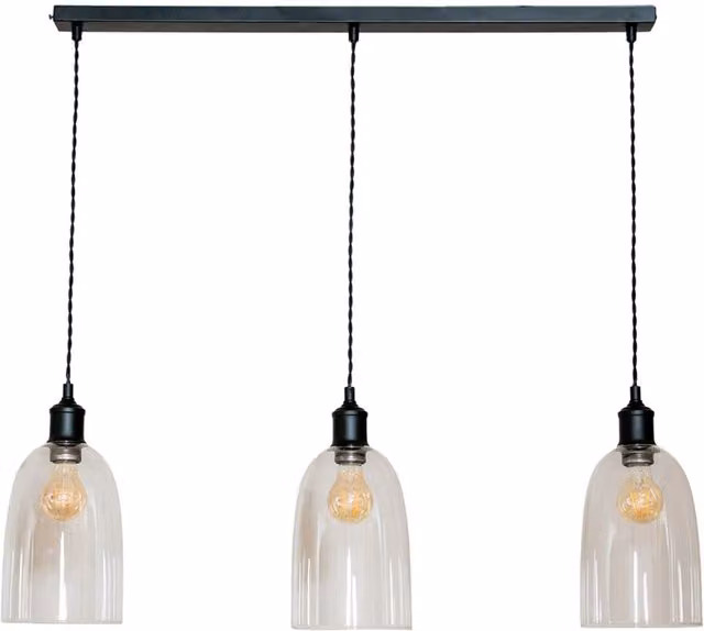 ValueLights Kira 3 Drop Bar Ceiling Pendant Light with Black Glass Domes