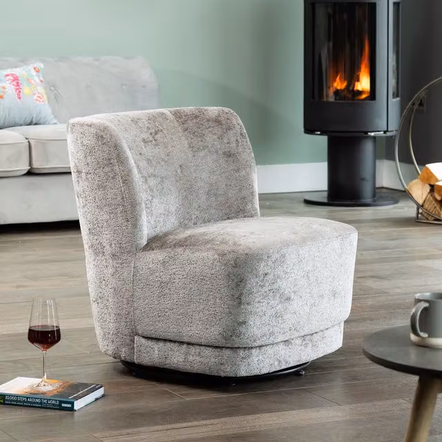 Artemis Home Modern Grey Bouclé Fabric Swivel Tub Accent Chair with Armrests and Solid Wood Frame