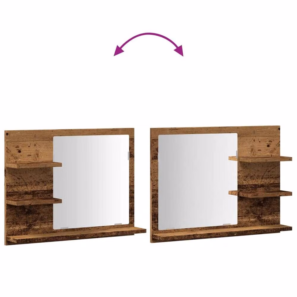 Berkfield Home Rustic Old Wood Bathroom Mirror Cabinet, Brown, W: 60 cm, D: 10.5 cm, H: 45 cm – 4