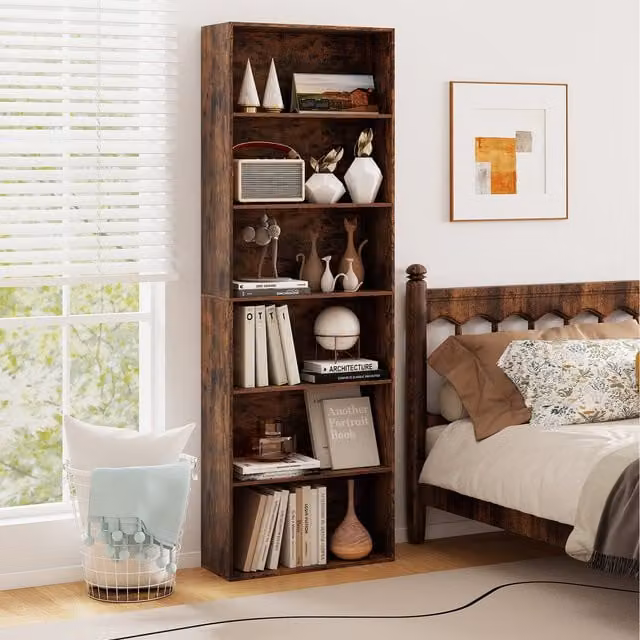 COSTWAY Modern Brown Open Bookcase Storage with Back Panel