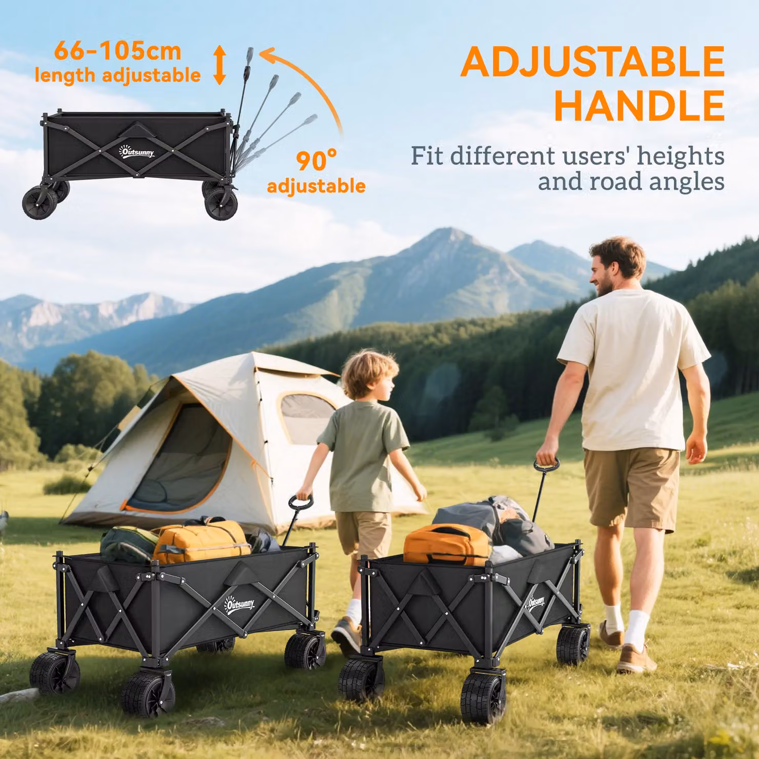 OUTSUNNY Foldable Garden Cart Outdoor Utility Wagon with Carry Bag in Black – 3