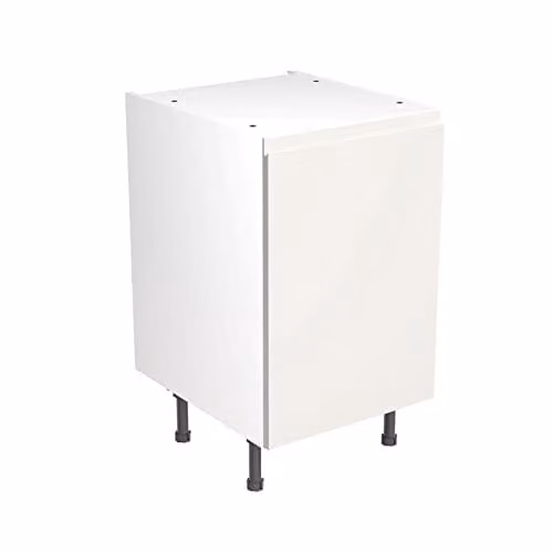 Kitchen Kit White Matt J-Pull Flatpack Base Cabinet with Soft Close Doors, W: 50 cm, H: 87 cm