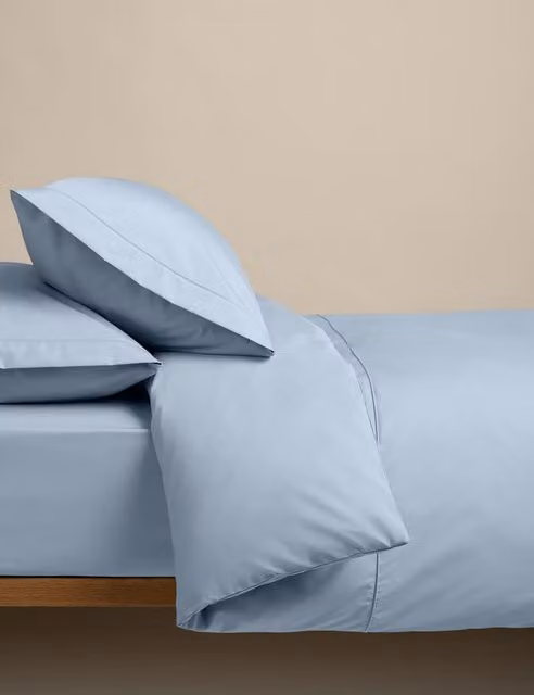 M&S Egyptian Cotton 230 Thread Count Duvet Cover Set, Blue, W: 140 cm, H: 200 cm