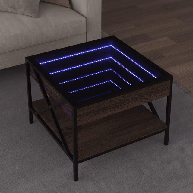 Berkfield Home Infinity LED Coffee Table in Brown Oak, W/D/H: 50 x 50 x 38 cm – 1