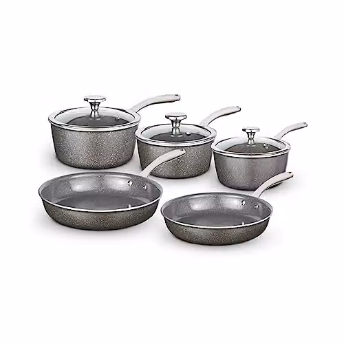 Tower Cerastone Pro 5 Piece Forged Aluminium Cookware Set with Non-Stick Ceramic Coating and Riveted Steel Handles, 18/20/22cm Saucepans and 20/24cm Frying Pans, Graphite/Anthracite, T900209