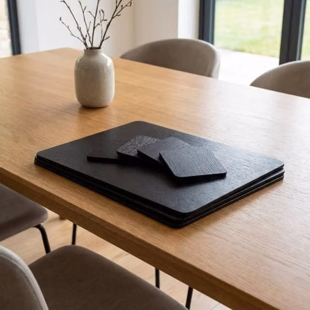 Garden Greatness Urban Rectangular Wood Veneer Coaster Set in Black, 8 Pack
