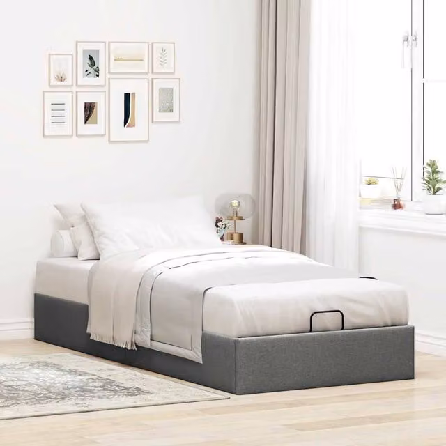 Berkfield Home Single Ottoman Bed Frame in Dark Grey Fabric, W/D/H: 90 x 190 x 23.5 cm – 1