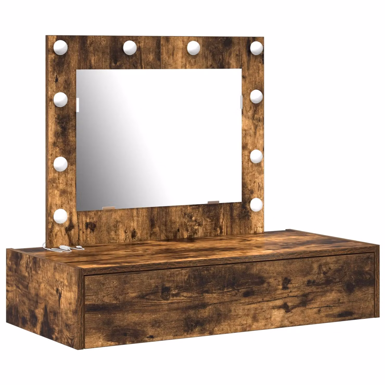 Berkfield Home Hollywood LED Wall Hanging Dressing Table in Smoked Oak Brown – 2