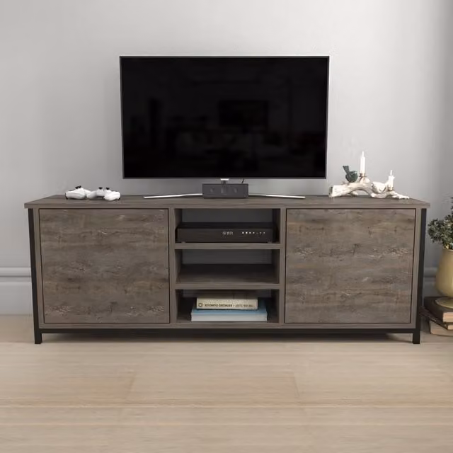 Decorotika Minimalist Black and Grey MDF and Metal TV Unit