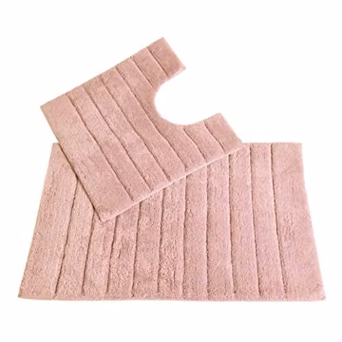Allure Bath Fashions 2 Piece Ribbed Cotton Bath and Pedestal Toilet Mat Set in Pink – 1