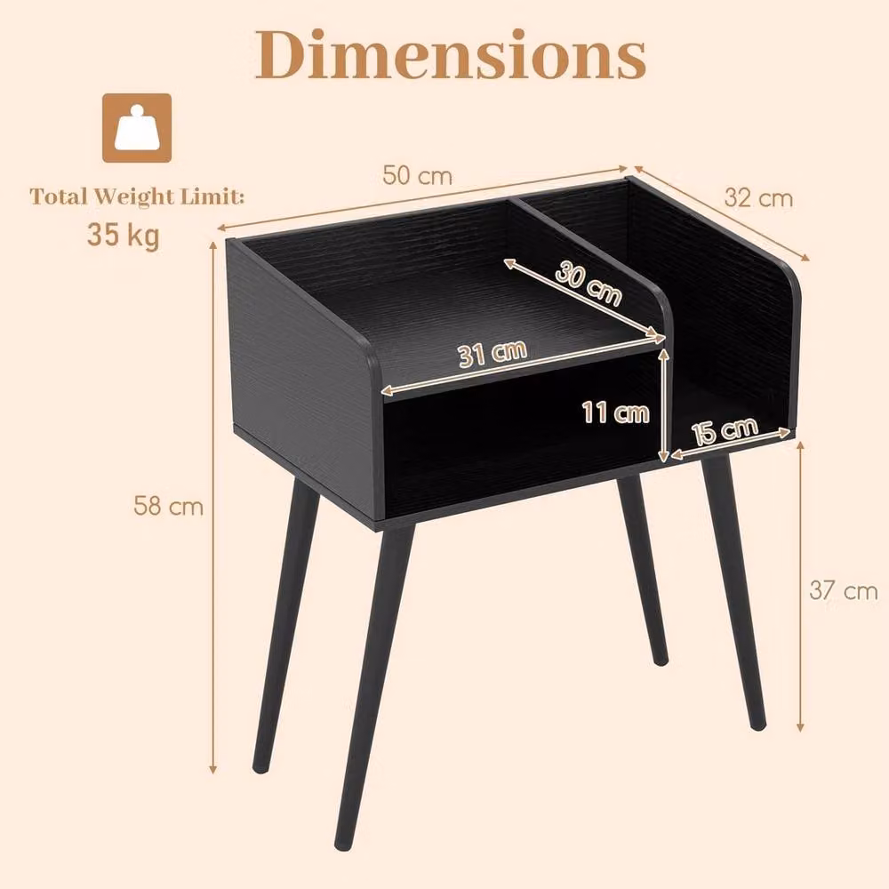 Havendro Mid Century Modern Black Metal End Table and Nightstand with Open Shelves – 2