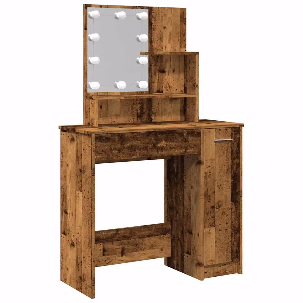 Berkfield Home Rustic Wood Dressing Table with LED in Brown, W: 86.5 cm, D: 35 cm, H: 136 cm – 2