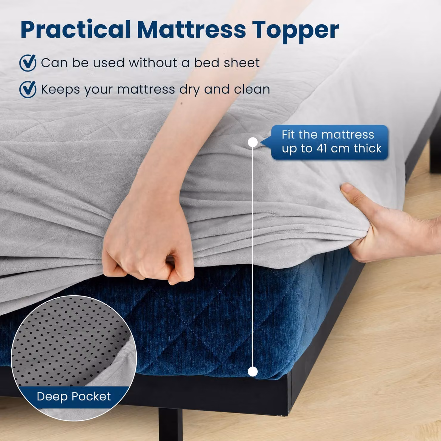 Costway Single Size Luxury Velvet Mattress Topper and Protector in Grey – 4
