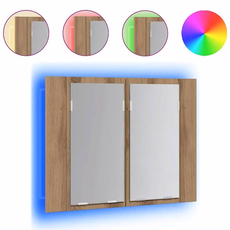 Berkfield Home Artisan Oak LED Mirror Cabinet in Brown, W/D/H: 60 x 12 x 45 cm