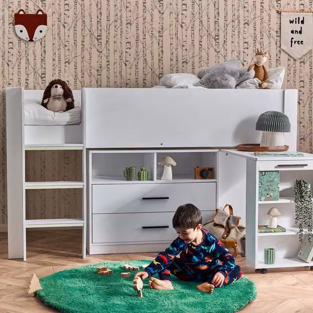 Julian Bowen Otis Midsleeper Bed in White with Stairs and Drawers