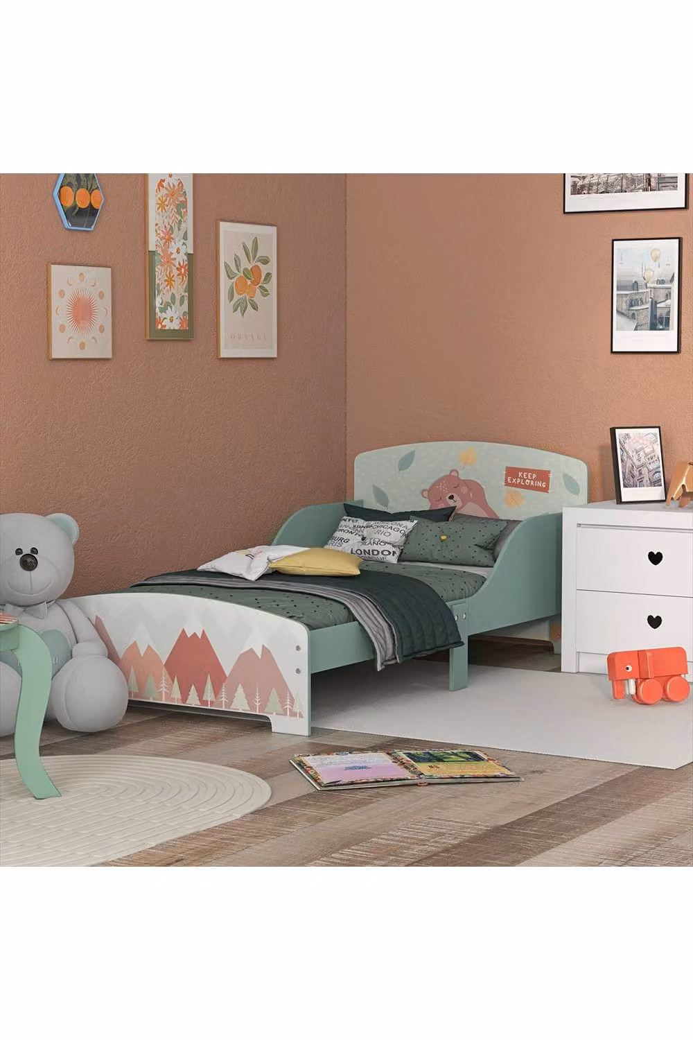 ERGOVEXA Toddler Bed Frame in Green, Engineered Wood, W/D/H: 140 x 70 x 60 cm – 2