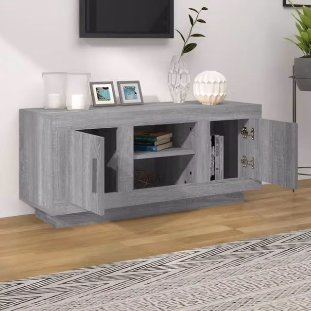 Berkfield Home Modern Grey Sonoma TV Cabinet in Matt Engineered Wood W/D/H: 102 x 35 x 45 cm – 1
