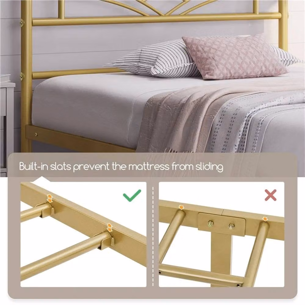 Kelvenix Single Metal Bed Frame in Antique Gold, 90 x 190 cm – 3