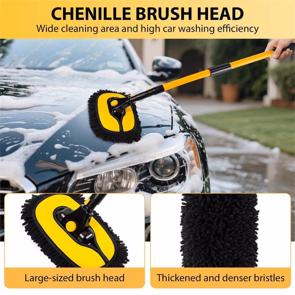 EONLION Yellow Microfibre Car Wash Brush Mop with Telescopic Handle, Length: 100 cm – 4