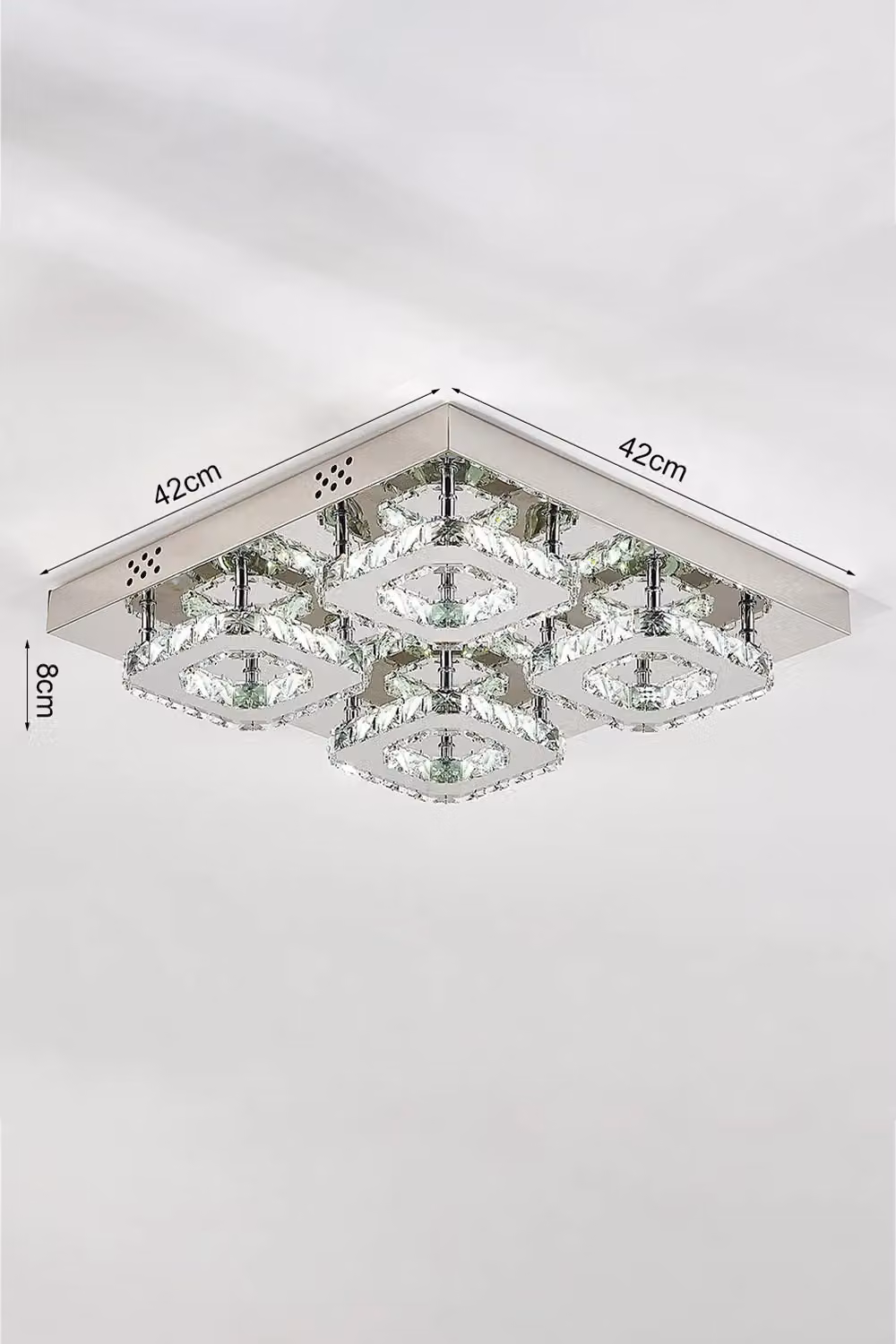 Living and Home Square Crystal Cluster LED Ceiling Light in Silver and Transparent – 3