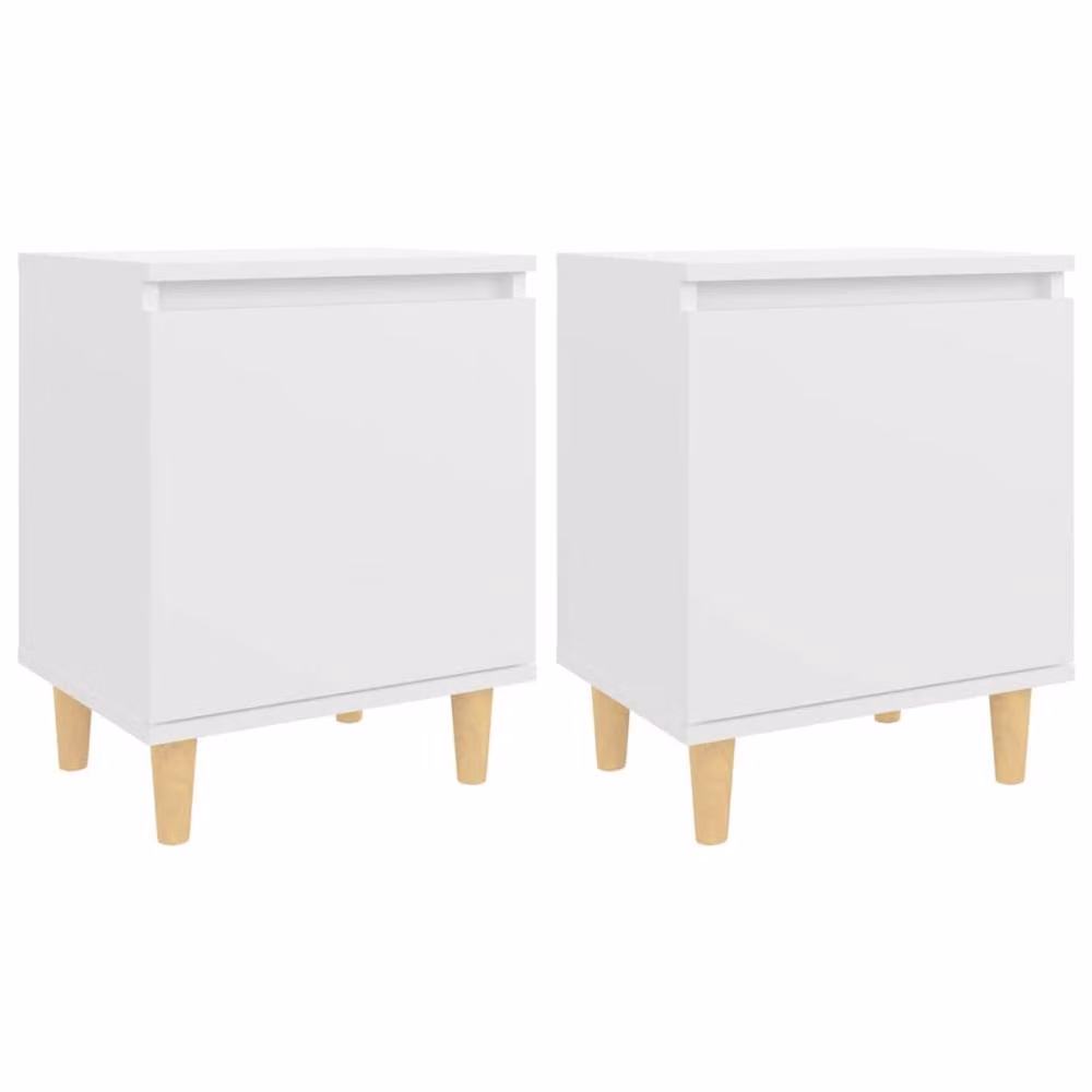 Berkfield Home Sturdy Bed Cabinets with Solid Wood Legs, 2 Pack, White, W: 40 cm, D: 30 cm, H: 50 cm – 2