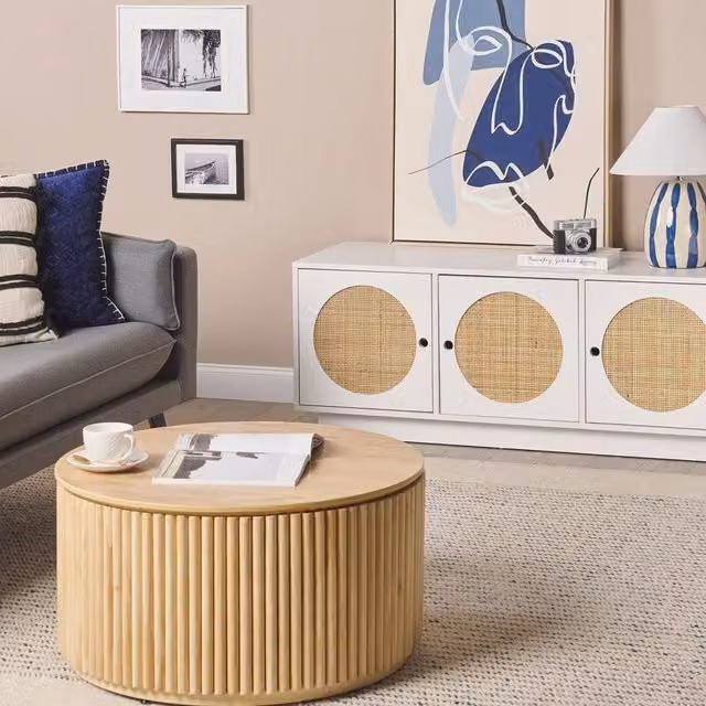 Wyld and Coco White 3 Door Sideboard with Rattan Front Handles – 1