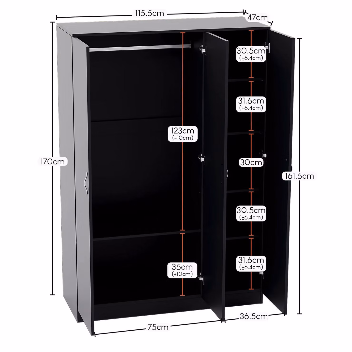 Home Discount Vida Designs Riano 3 Door Wardrobe in Matt Black – 2