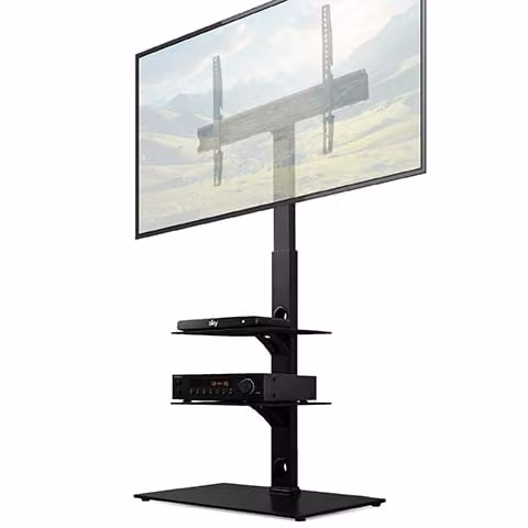 Futura Modern Black Floor TV Stand with Media Compartments and Integrated Cable Channel