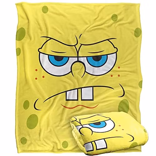 LOGOVISION Spongebob Angry Face Super Soft White Fleece Throw Blanket W: 152 cm, D: 127 cm